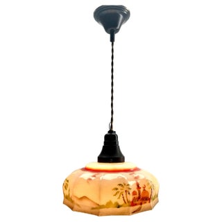 Art Deco Ceiling Lamp with Glass Shade, 1930s For Sale