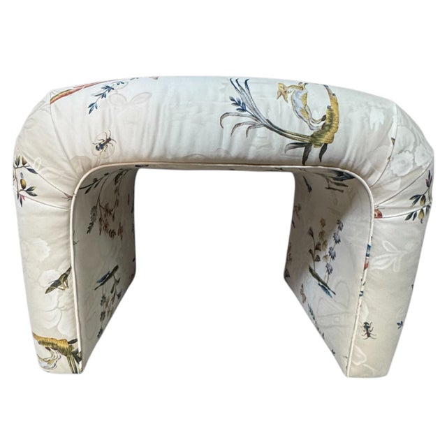 Ivory 1980s Schumacher Upholstered Waterfall Bench For Sale - Image 8 of 10