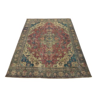 Tabriz Rug 9’8” X 11’8” Pink Wool Vintage Distressed Hand-Knotted Carpet For Sale