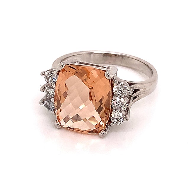 Diamond Morganite Ring 14k Gold 5.60 TCW Certified, Size 6.75 For Sale - Image 12 of 13