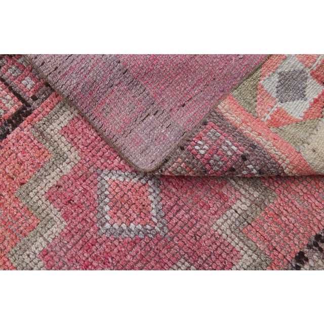 Antique Vintage Turkish Oushak Handmade Wool Cotton Pink Runner Rug For Sale - Image 11 of 11