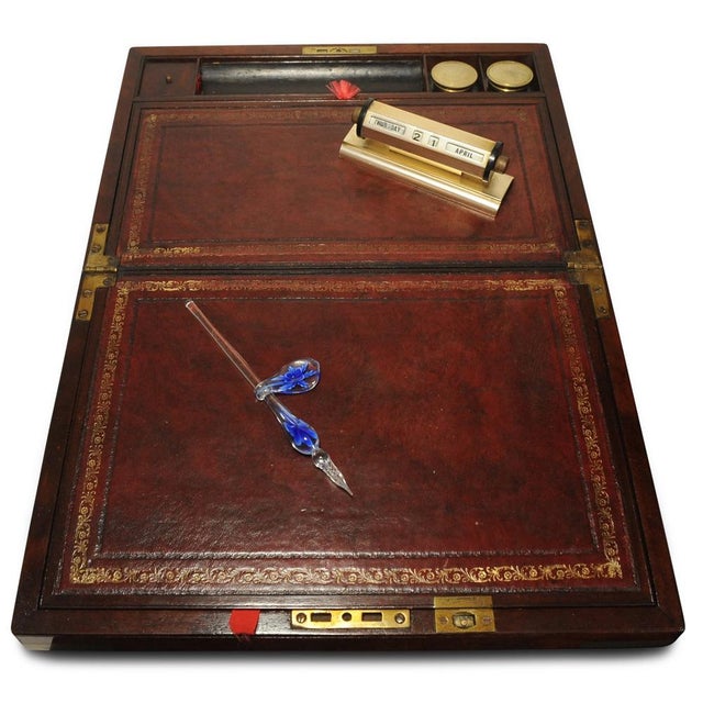 Rosewood Writing Slope with Decorative Brass Trim from Wells and Lambe, Set of 6 For Sale - Image 10 of 14