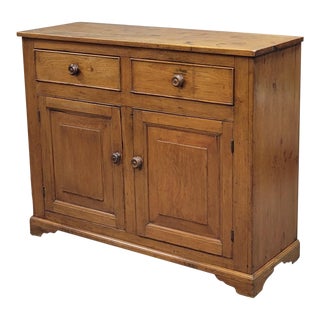 Antique Late 1800s Rustic Pine Cabinet Sideboard With Drawers and Doors For Sale