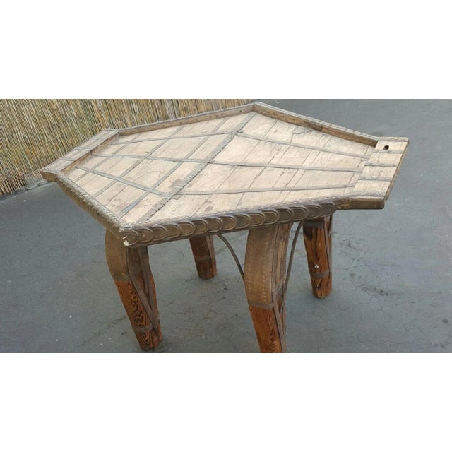 19th Century Primitive Polygonal Indian Bullock Ox Cart Dining Table With Metal Braces and Strappings For Sale - Image 4 of 13