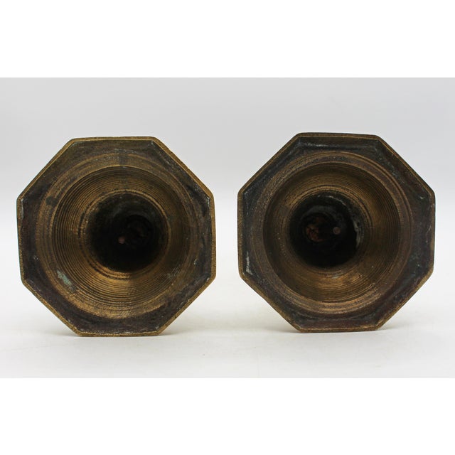 Late 19th Century Circa 1860 Pair of English Brass Candlesticks For Sale - Image 5 of 5