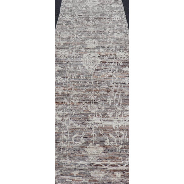 Abstract Keivan Woven Arts Modern Runner in Shades of Gray, Brown, Cream 3' X 12'1 For Sale - Image 3 of 11