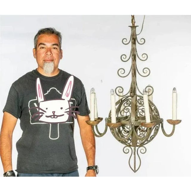 Late 19th Century Antique Spanish Revival Wrought Iron Chandelier For Sale - Image 5 of 7
