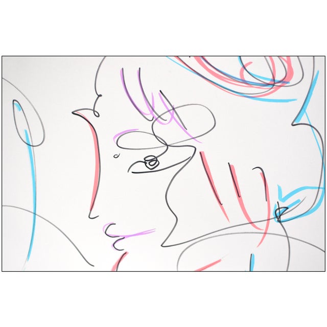 Sculpture Materials 1999 the Original Blushing Beauty Pop Art Blue Ink Mixed Media Drawing Peter Max For Sale - Image 7 of 7