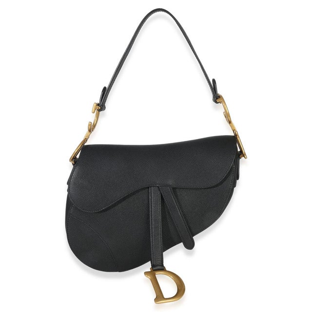 Contemporary Black Grained Calfskin Medium Saddle Bag For Sale - Image 3 of 9