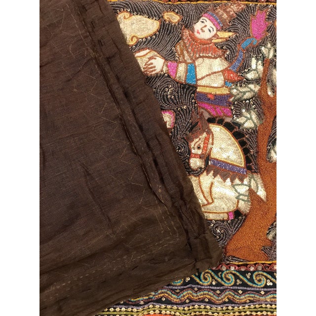 The Princes Procession, Hand Made Burmese Embroidered Kalaga Wall Hanging With Gemstones & Sequins For Sale - Image 12 of 13