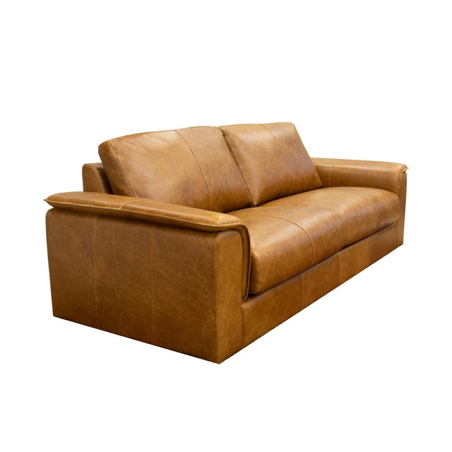 2020s Pasargad Home Hudson Top Grain Leather Sofa, Traditional 3-Seat Couch With Solid Wood Frame For Sale - Image 5 of 9