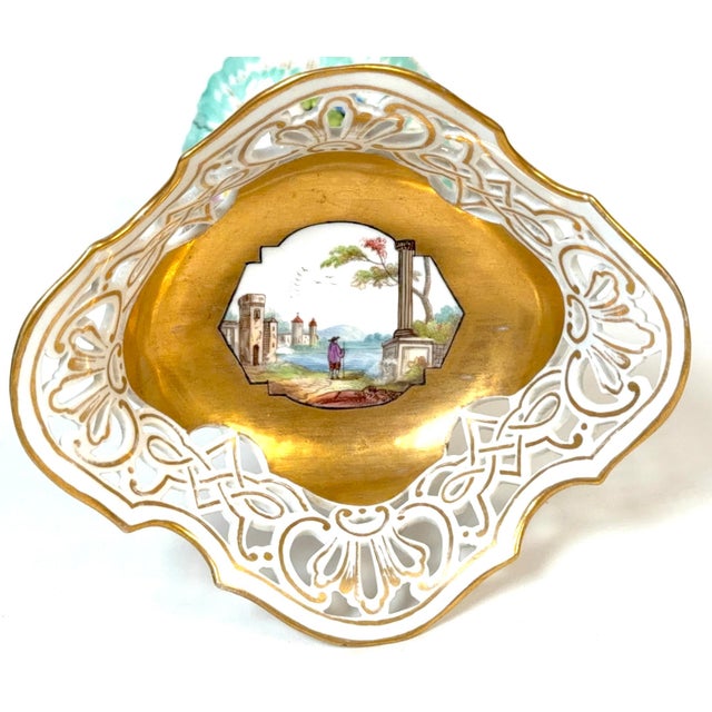 Pair KPM Berlin Rococo Revival Porcelain Figural Tazza, Reticulated Gilt Bowls For Sale - Image 13 of 18