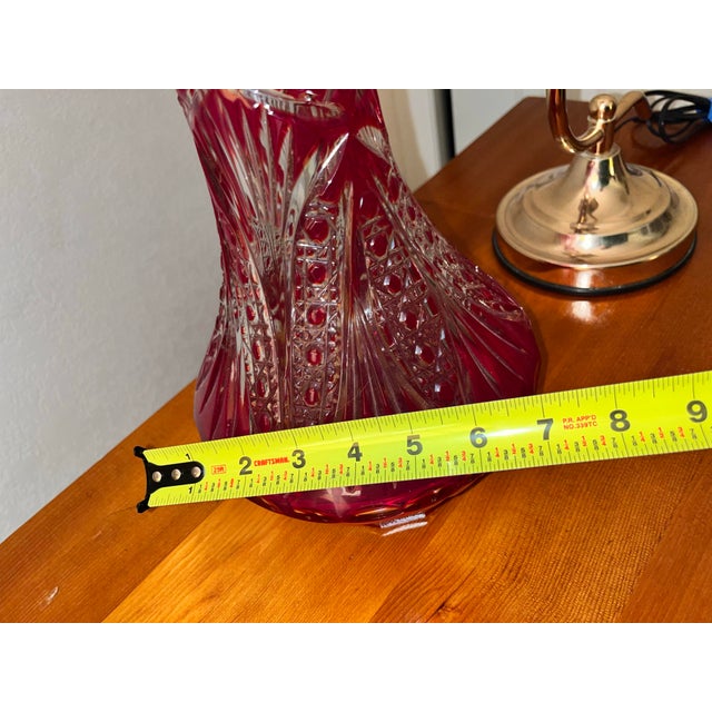 Beautiful Red and Clear Bohemian Crystal Vase For Sale - Image 4 of 8
