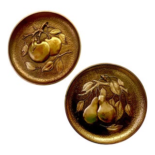 Mid-Century Arts & Crafts Boho Chic Syroco Wood Apples & Pears Wall Plates - A Pair. For Sale