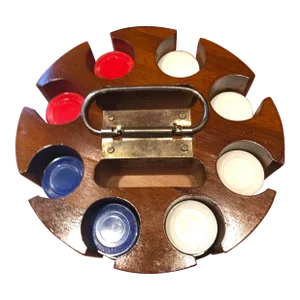1960's Wood Poker Chip Carousel Caddy With Chips and Cards