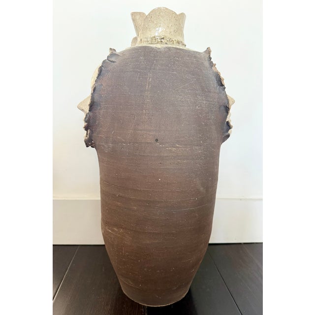 Brown Mid Century Art Studio Sculptural Pottery Floor Vase Emerging Face Sculpture 1970s Celeste Simon For Sale - Image 8 of 12