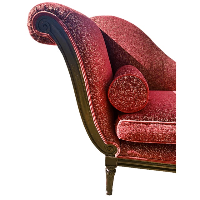 Antique Chaise Longue With Garment-Colored Fabric Upholstery For Sale - Image 4 of 10