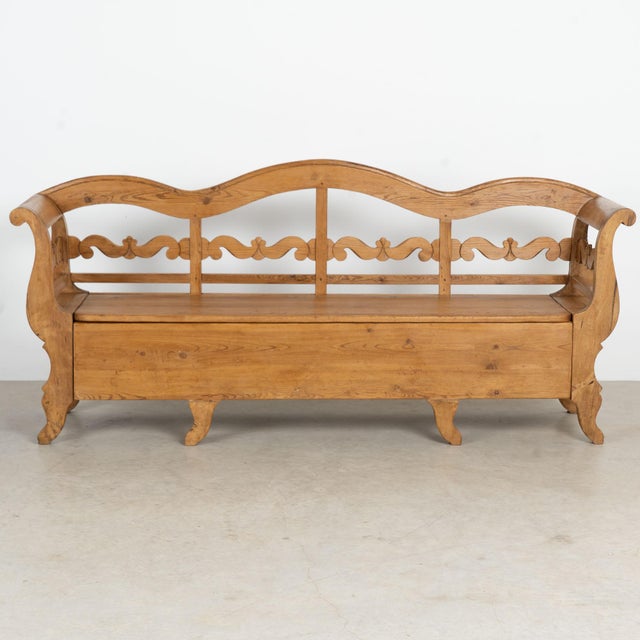 Farmhouse 19th Century Swedish Pine Bench With Storage For Sale - Image 3 of 14