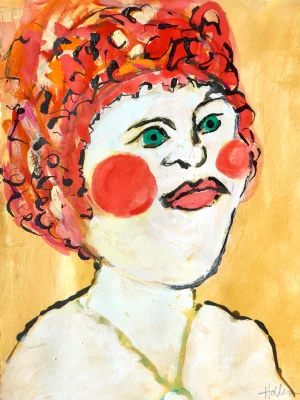 "Funny Girl" Contemporary Expressionist Mixed-Media Painting on Paper