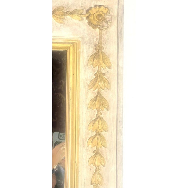Wood Distressed Neoclassical Trumeau Mirrors, Cream & Gold, 1930s, Pair For Sale - Image 7 of 12