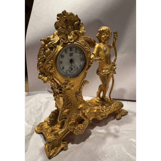 Art Nouveau Antique Art Nouveau Figural Statue Desk Clock by Waterbury For Sale - Image 3 of 7