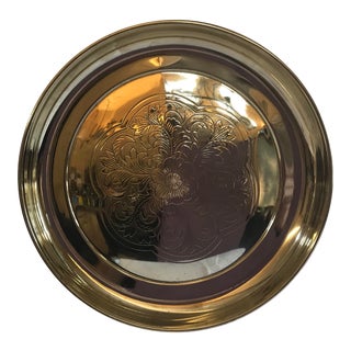 Vintage 14” Etched Brass Tray For Sale