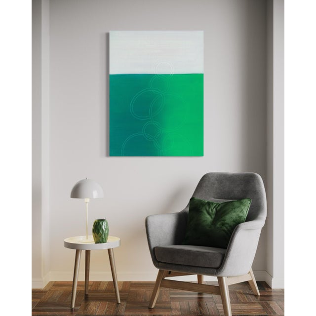 Contemporary Rebecca Koury Original "Blended Wave" Green Grey Wave Contemporary Abstract Painting, Acrylic on Canvas/Panel, Carmel California Art, 2024 For Sale - Image 3 of 4
