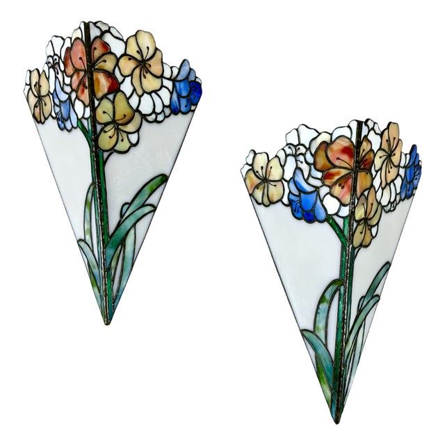 Vintage French Tiffany-Style Sconces, 1950, Set of 2 For Sale