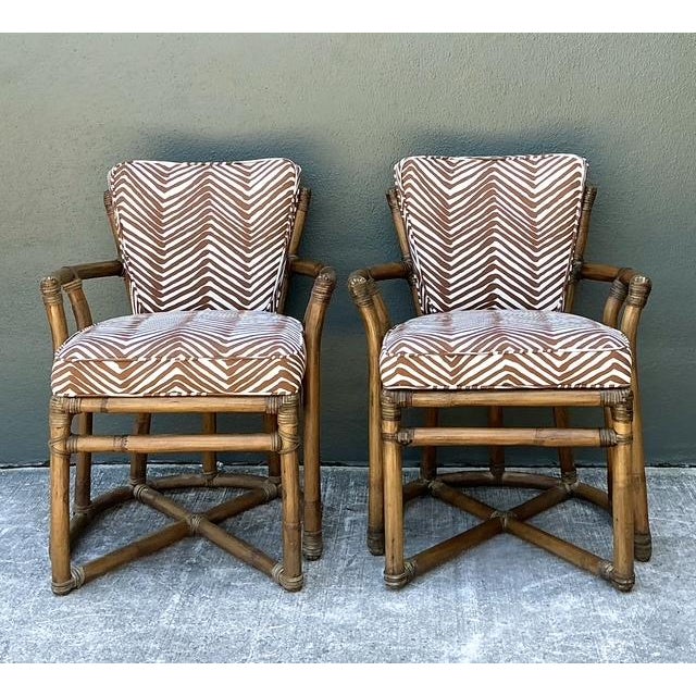 Vintage McGuire Rattan Lounge Chairs in Quadrille Alan Campbell “Zig Zag” - A Pair For Sale In West Palm - Image 6 of 12