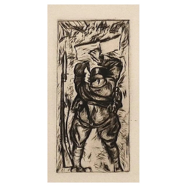 Anselmo Bucci, Reading Soldier, Etching on Paper, 1918 For Sale