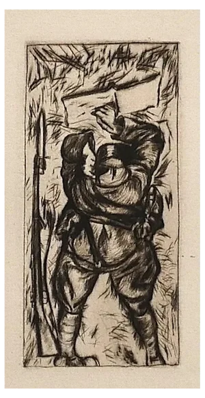 Anselmo Bucci, Reading Soldier, Etching on Paper, 1918