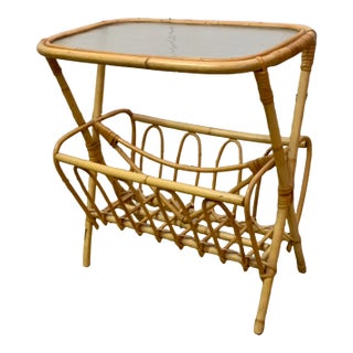 Swedish Designer, Side Table, Bamboo, Rattan, Glass, Sweden, 1950s For Sale