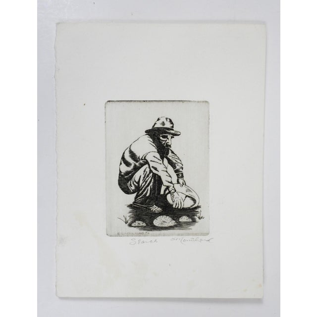 American 1972 Prospector Gold Panning Etching For Sale - Image 3 of 3