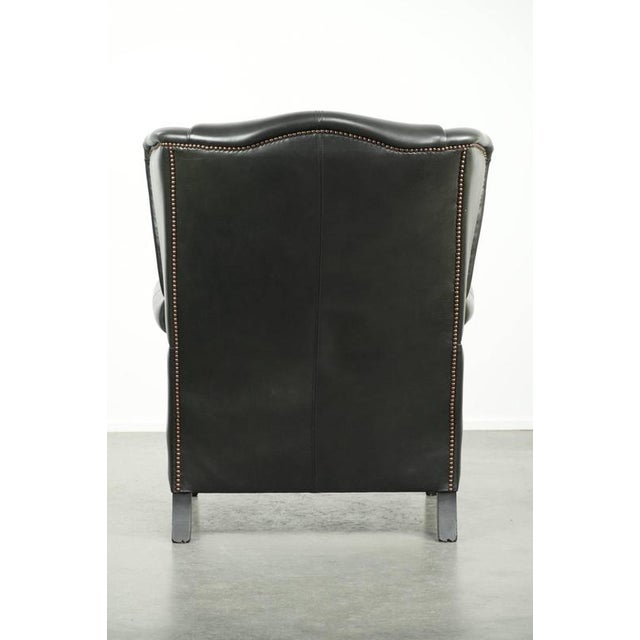English Style Black Cowhide Wing Armchair For Sale - Image 4 of 15