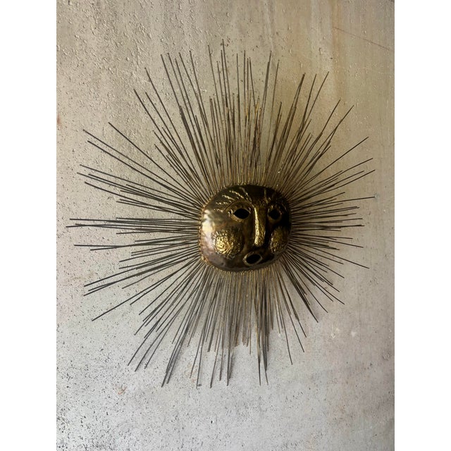 1970s Brutalist Brass Sun Face Wall Sculpture by Emaus, Mexico For Sale - Image 4 of 7