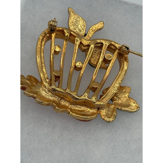 Metal Vintage Enamel Apple Acorn and Oak Leaf Rhinestone Brooch For Sale - Image 7 of 9