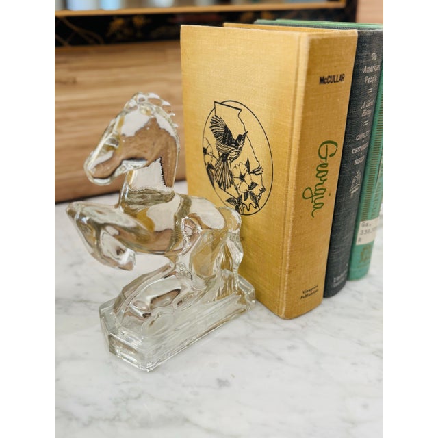 Vintage Mid Century Heavy Pressed Glass Horse Bookends by Le Smith- Pair of Horse Bookends For Sale - Image 4 of 8