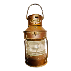 1950s Vintage Anchor Ship Lantern Nautical Oil Lamp ~ Copper & Brass