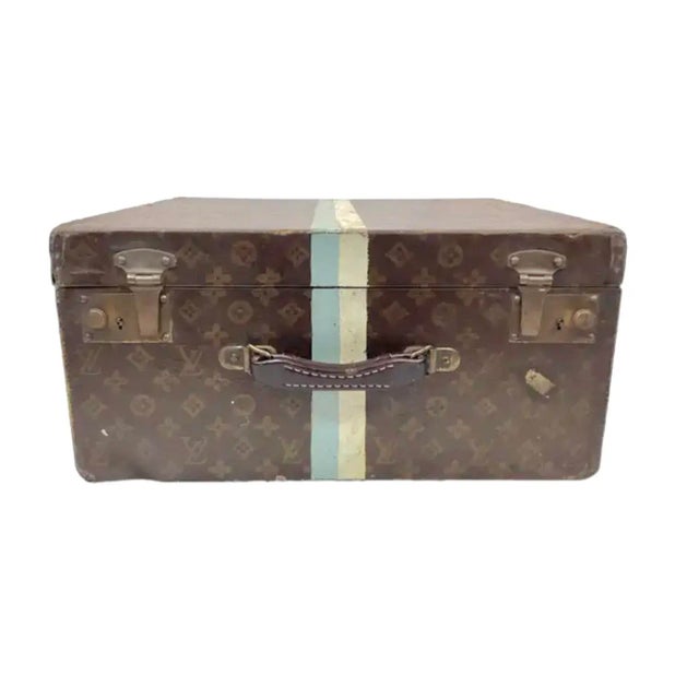 Rare antique French early 20th century Louis Vuitton monogrammed luggage cube trunk. Features previous owners initials...