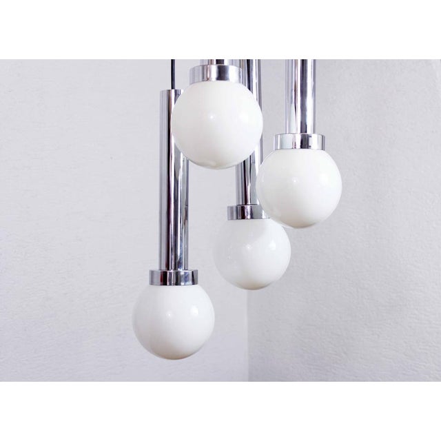 Suspension Light in Chromed Metal and Opaline Glass, Italy, 1970s For Sale - Image 10 of 15