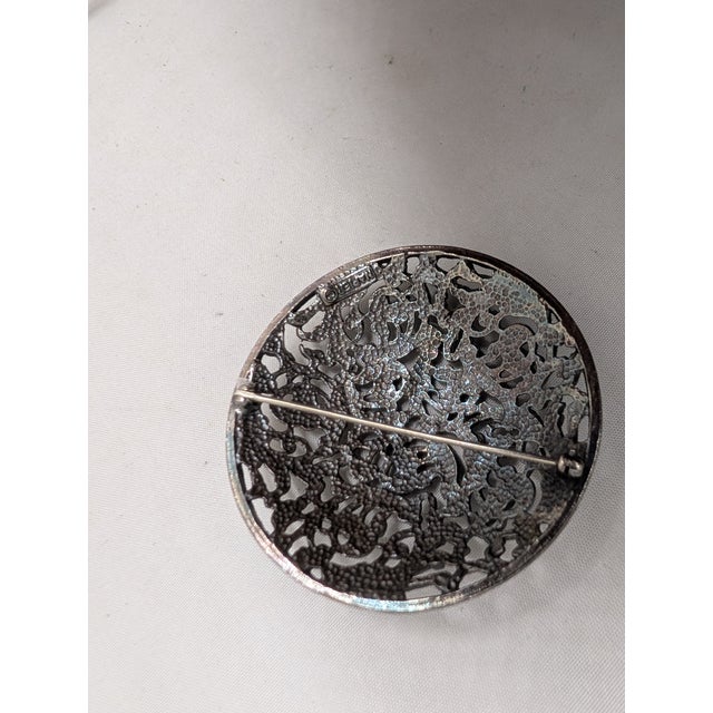 Metal Vintage 1970s Signed Napier Round Silvertone Filigree Brooch For Sale - Image 7 of 7