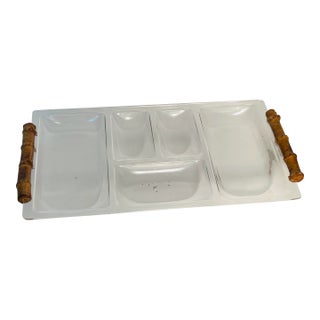1950s MCM Lucite Bamboo Handles Tray For Sale