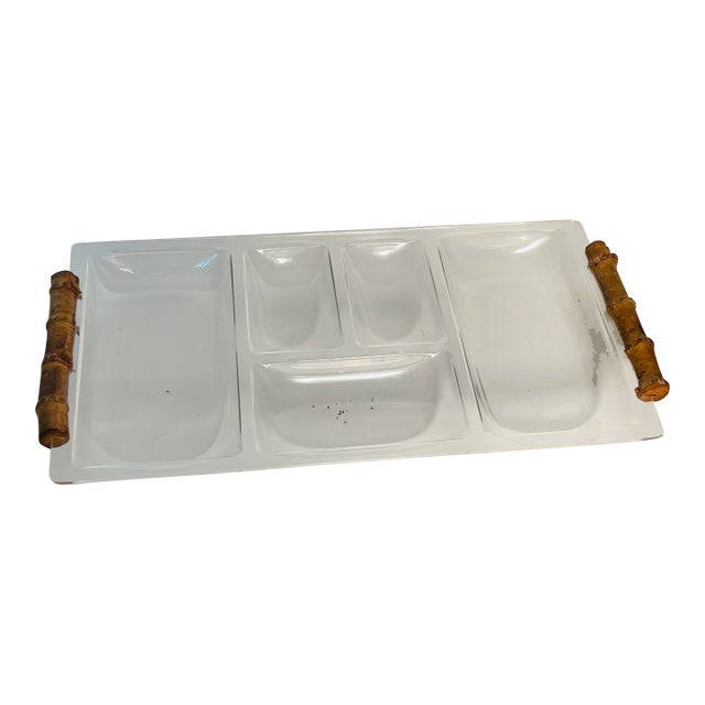 1950s MCM Lucite Bamboo Handles Tray For Sale