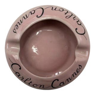 Vintage 5-Star Carlton Cannes Hotel Ashtray Pink Ceramic Dish French Riviera For Sale
