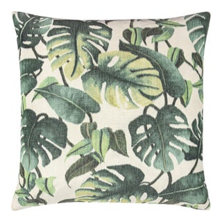 Scalamandre 22" x 22" Rainforest Warp Print Pillow in Leaf For Sale
