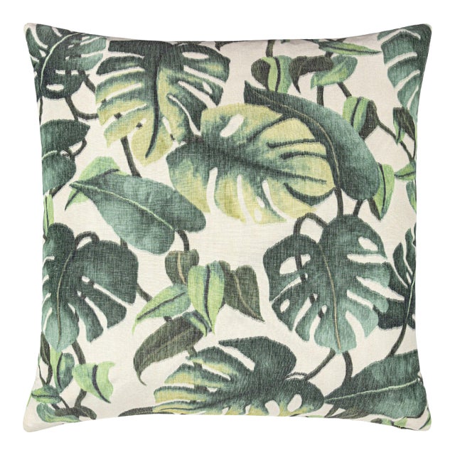 Scalamandre 22" x 22" Rainforest Warp Print Pillow in Leaf For Sale