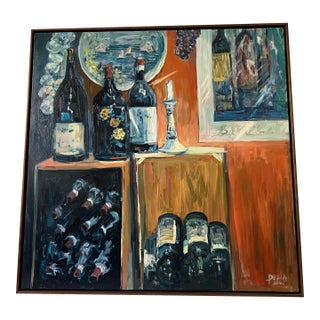 "Wine Bottles" Painting by Delia Bradford For Sale