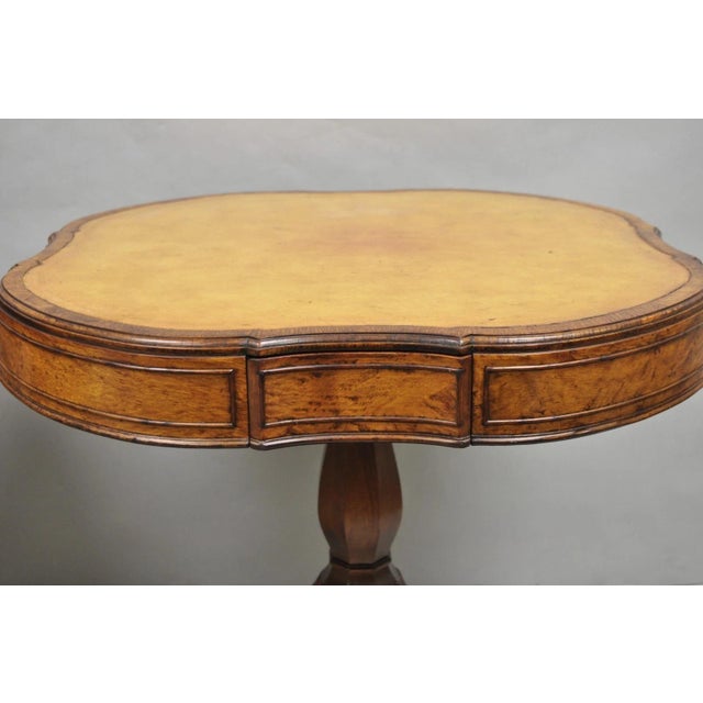 Vintage English Regency Leather Top Mahogany Drum End Table W/ 4 Drawers - Pair For Sale - Image 17 of 18