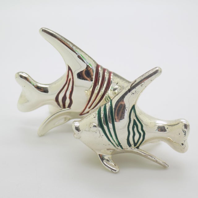 Vintage Italian Sterling Silver 925 Tropical Fishes Figurines with Enamel from Ottaviani, Rome, 1980s, Set of 2 For Sale - Image 3 of 14