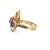 Sapphire Diamond Gold Ring 18k Yellow Floral 3 Stone Halo Style For Sale - Image 4 of 6